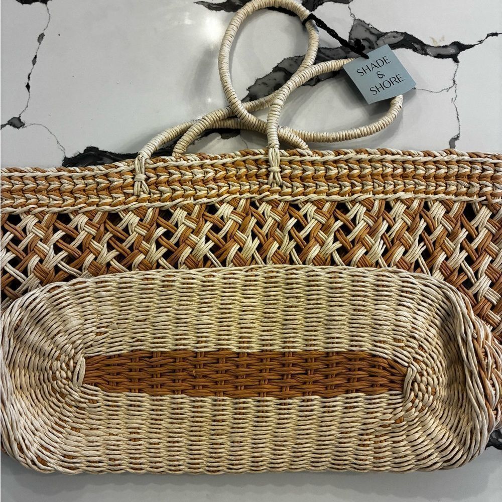 Shade & Shore Tan and Cream Woven Tote